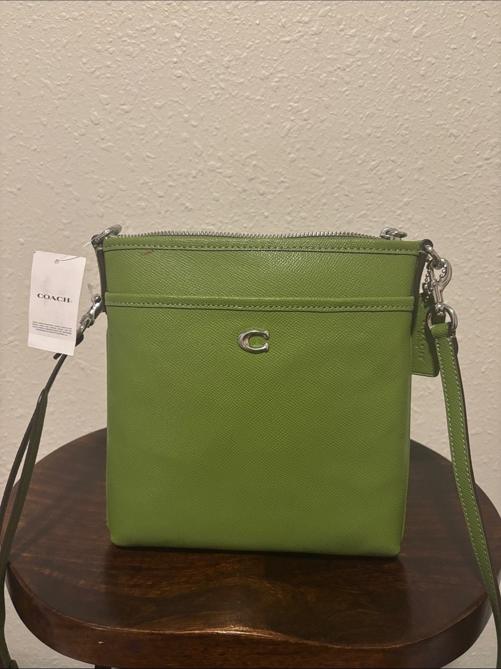 Coach Lime Green Leather Crossbody with Silver Accent